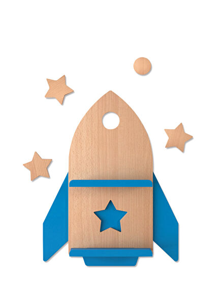 Children's Room Wall Shelf with Rocket Figure