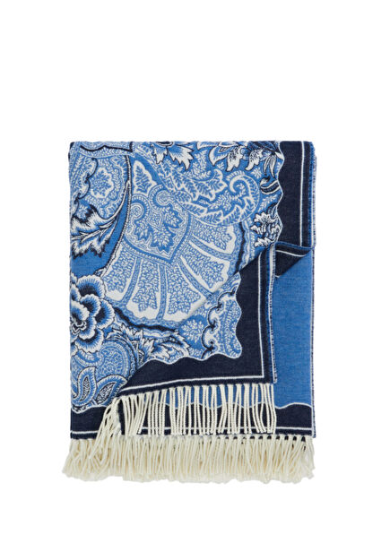Bloom Blue Wool Throw
