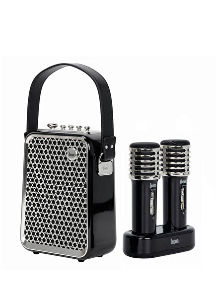SongBird-HQ Black Bluetooth Speaker with Dual Karaoke Microphone