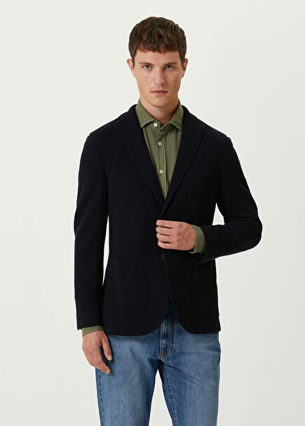 Lacivert Kelebek Yaka Yün Ceket