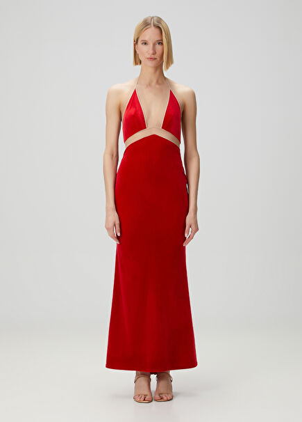 Red Maxi Velvet Evening Dress