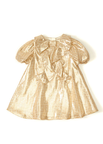 Gold Fiyonk Detaylı Kız Bebek Elbise