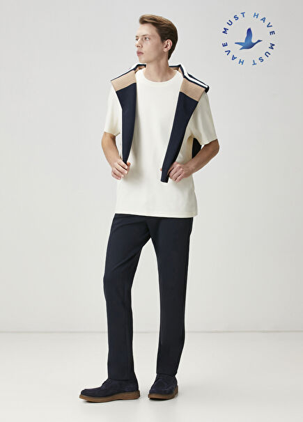 Navy Blue Knitted Chino Pants