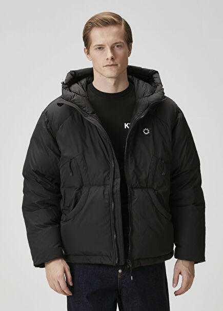 Boke Flower 2.0 Siyah Kapüşonlu Puff Mont