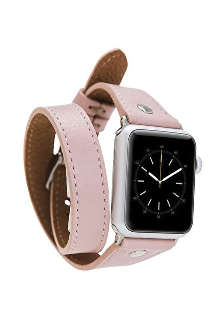 BloomBand Silver Buckle Double Tour Pink Leather 44/45/46/49mm Smart Watch Band