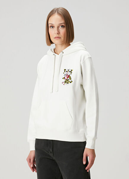 Wild Tiger Kırık Beyaz Kapüşonlu Sweatshirt