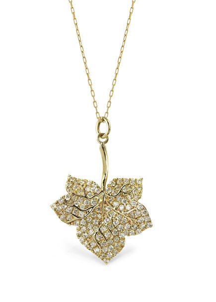 Eden Leaf Diamond-Encrusted 14 Carat Gold Women's Necklace