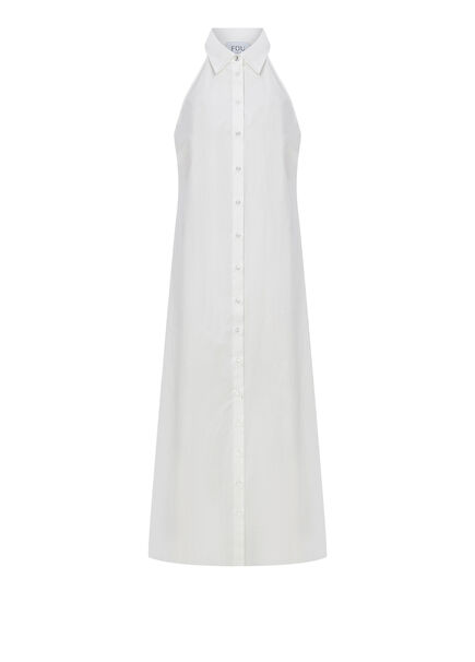 Mais Beyaz Gömlek Yaka Kolsuz Kadın Uzun Elbise 