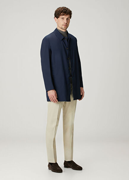 Navy Blue Wool Overcoat