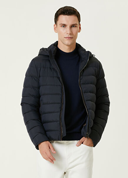 Lacivert Kapüşonlu Puff Mont