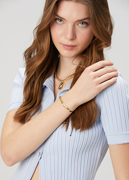 Black Round Stone Women's Drawstring Bracelet