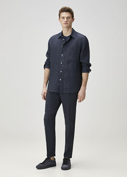 Navy Blue Linen Trousers
