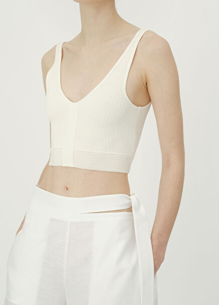 Naomi White Ribbed Braided Sleeveless Knitwear