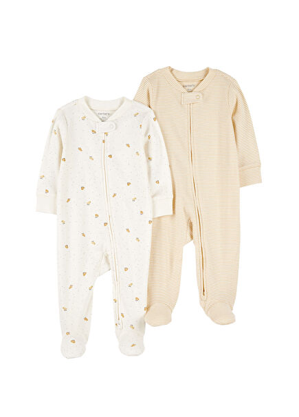 Ekru Uzun Kollu Unisex Bebek 2li Uyku Tulumu