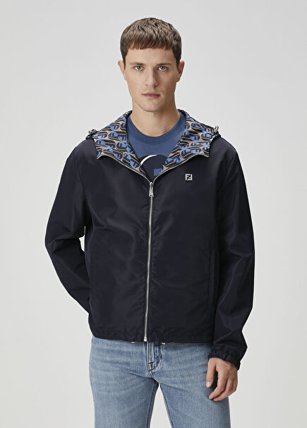 Navy Blue Hooded Reversible Jacket