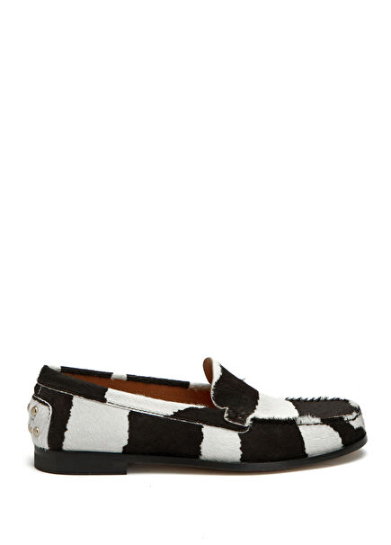 Metal Dots Kahve Beyaz Kadın Deri Loafer