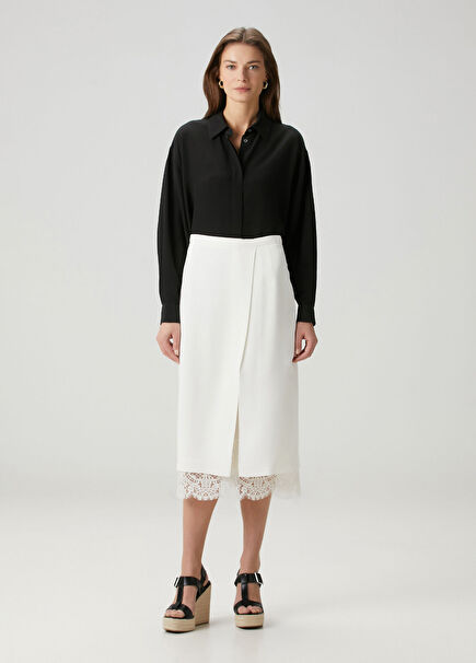 Midi Skirt With White Lace Garnish
