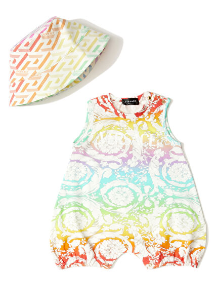 Beyaz 2li Unisex Bebek Desenli Tulum Seti