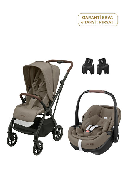 Leona2-Pebble 360 Pro Truffle Tek Elle Katlanabilen Çift Yönlü Seyahat Sistem Bebek Arabası