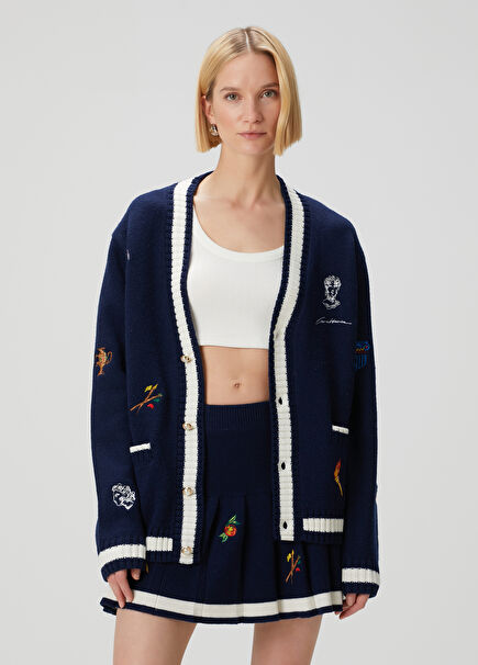 Navy Blue Wool Cardigan