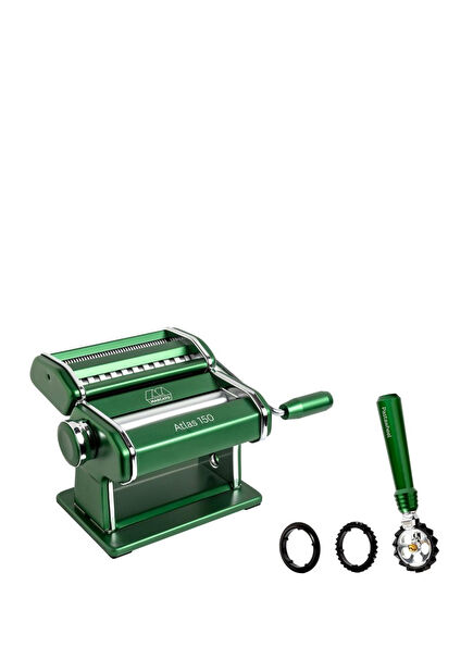 Atlas 150 Green Aluminum Pasta Machine and Pastawheel