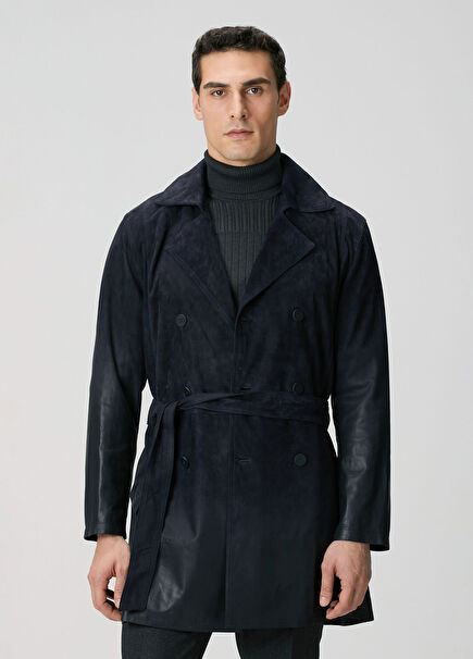 Navy Blue Double-Sided Gradient Suede Topcoat