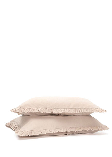 Frill Beige Linen Set of 2 Pillowcases