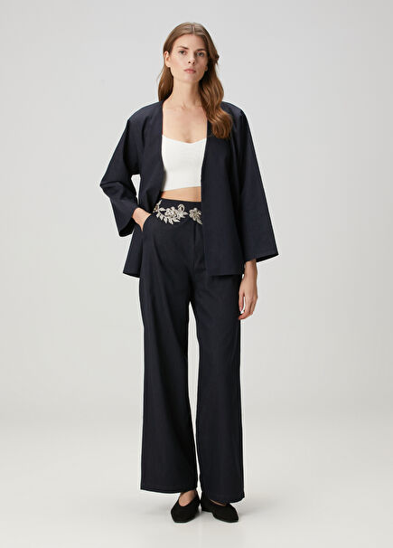 Hayhay Dark Blue Embellished Pants
