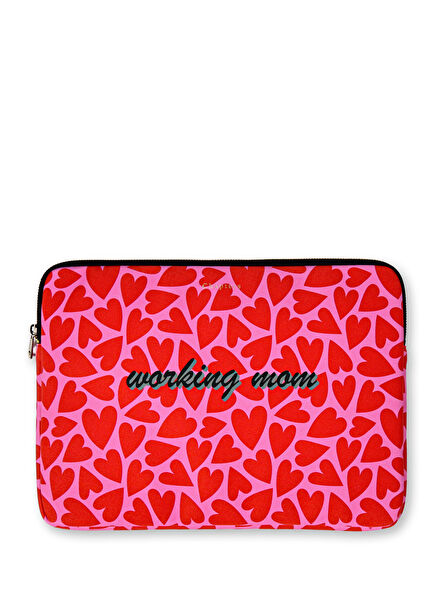 Pink & Red Hearts Working Mom Deri 13" - 14" Laptop Kılıfı