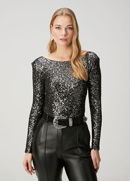 Siyah Payetli Abiye Bluz