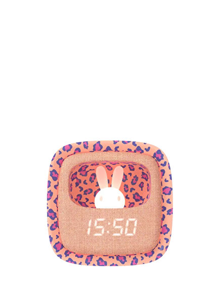 Pembe Leopar Desenli Tavşan Masa Saati ve Gece Lambası