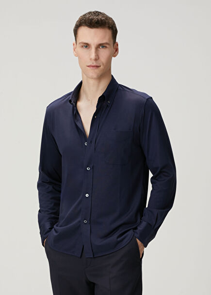 Lacivert İpek Gömlek