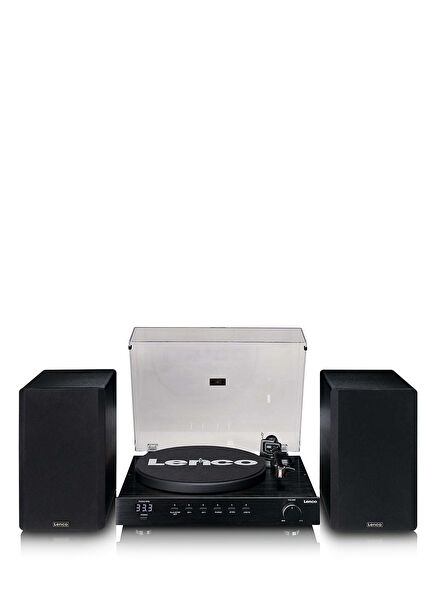 LS-700BK Black Hifi Bluetooth Enabled and Ortofon 2M Red Turntable with Built-in Speakers