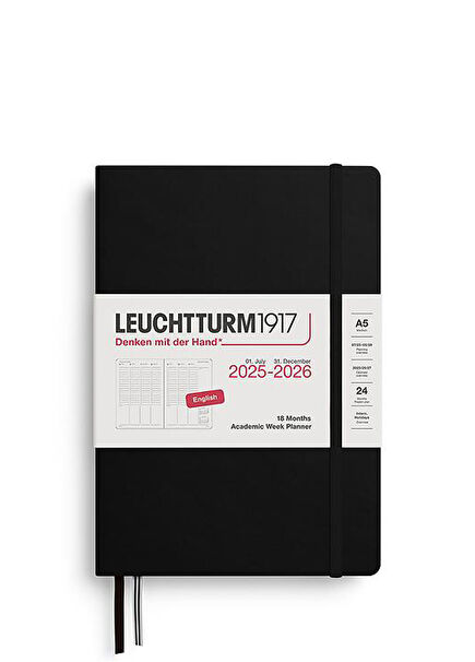 English A5+ Medium Black Academic 2026 18 Month Weekly Planner 372815