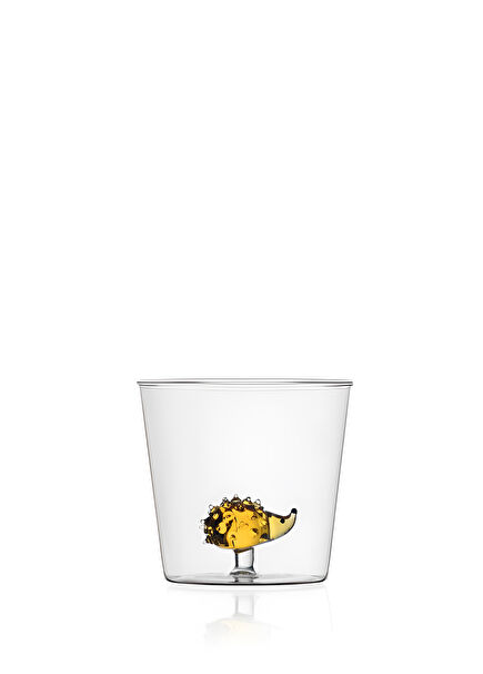 Glass Water Cup with Hedgehog Figure