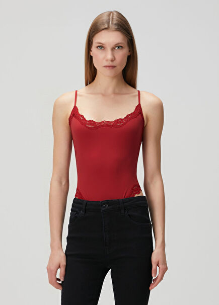 Fits Everybody Cami Kiremit Dantel Detaylı Body