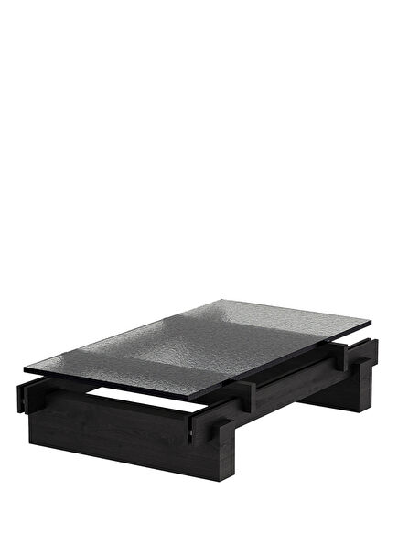 Slit Black Wood Cast Glass Top Center Table
