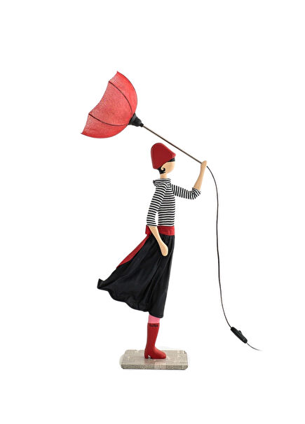 Nicoleta Navy Blue Red Wooden Lampshade