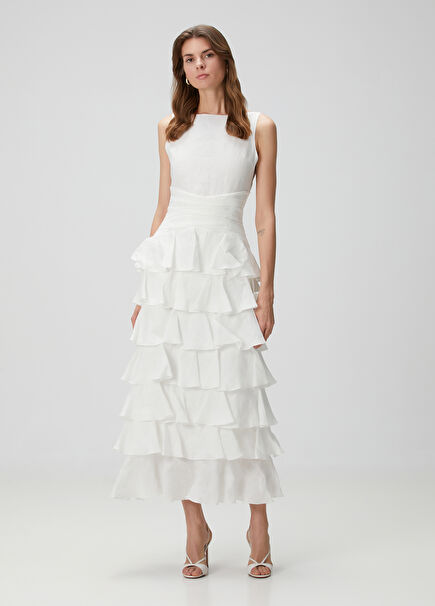 Liri White Midi Linen Cocktail Dress