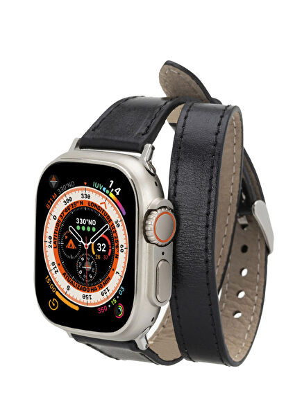 Alpine Slim Double Tour Noir Black Leather Apple Watch Band