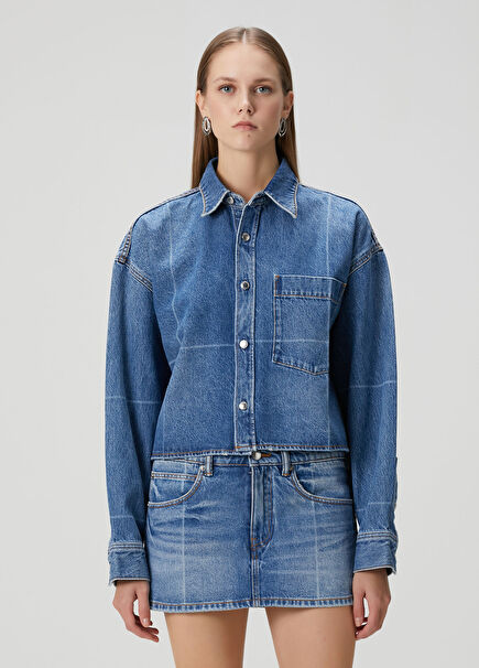 Mavi Crop Denim Gömlek