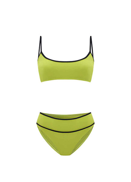 Caspia Lime Stripe Welt High Waist Tank Top Women's Bikini Set