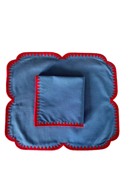 Monaco Blue Red American Service And Napkin Set
