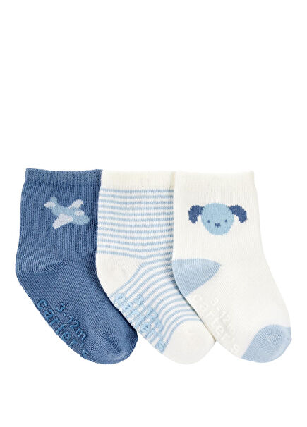 Colorful Patterned Baby Boy 3-Piece Socks Set
