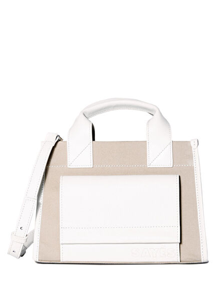 Stitched Pocket Mini Bej Kadın Omuz Çantası