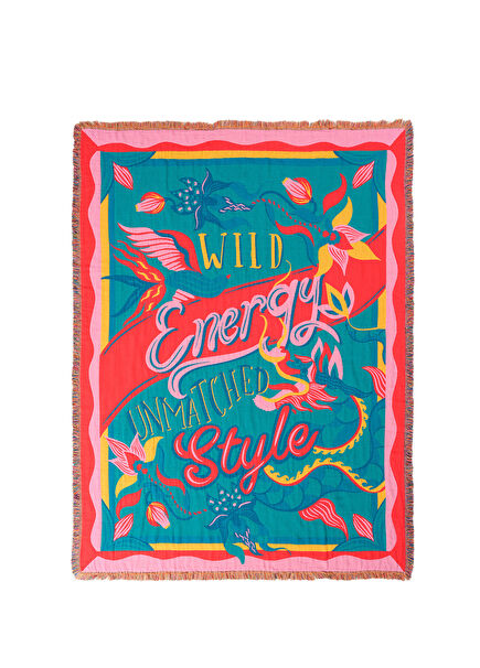 Novelas Yeşil Saçaklı Jakarlı Pamuk Koltuk Şalı 137 x 180 cm