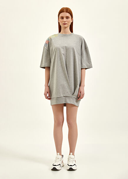 Gray Chrome Pleat Detailed Mini Dress
