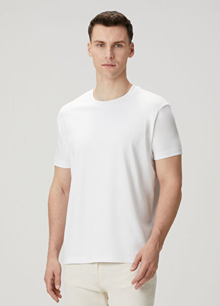 Qsimple Premium Beyaz İnterlok Muscle Up Fit Kısa Kollu Erkek T-shirt