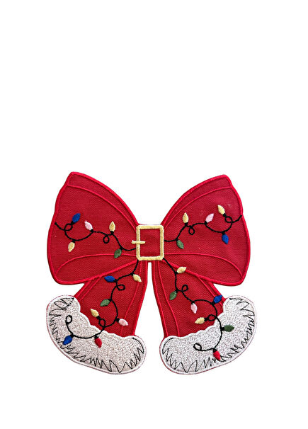 Santa Bow Kırmızı Keten 2'li Bardak Altlığı Seti