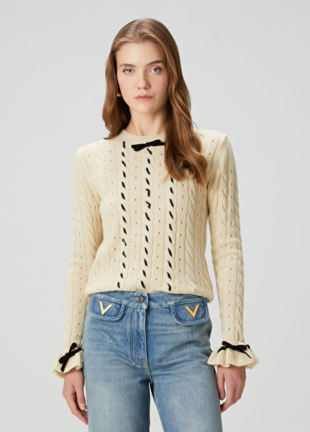 Cream Cable Knit Wool Sweater